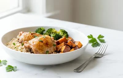 Sheet-Pan Chicken Thighs with Rice and Vegetables