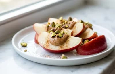 Apple Slices with Almond Butter and Pistachios