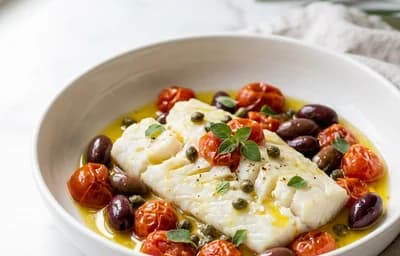 Baked Cod with Olives and Tomato