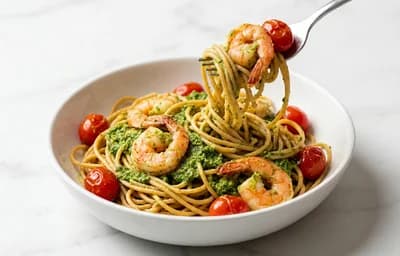 Whole Wheat Pasta with Shrimp and Dairy-Free Pesto