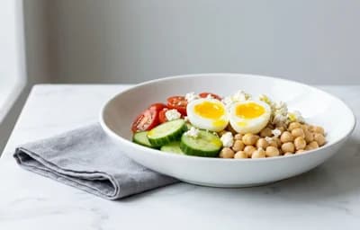 Greek Salad with Chickpeas and Egg