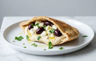 Hummus-Stuffed Pita with Feta and Olives