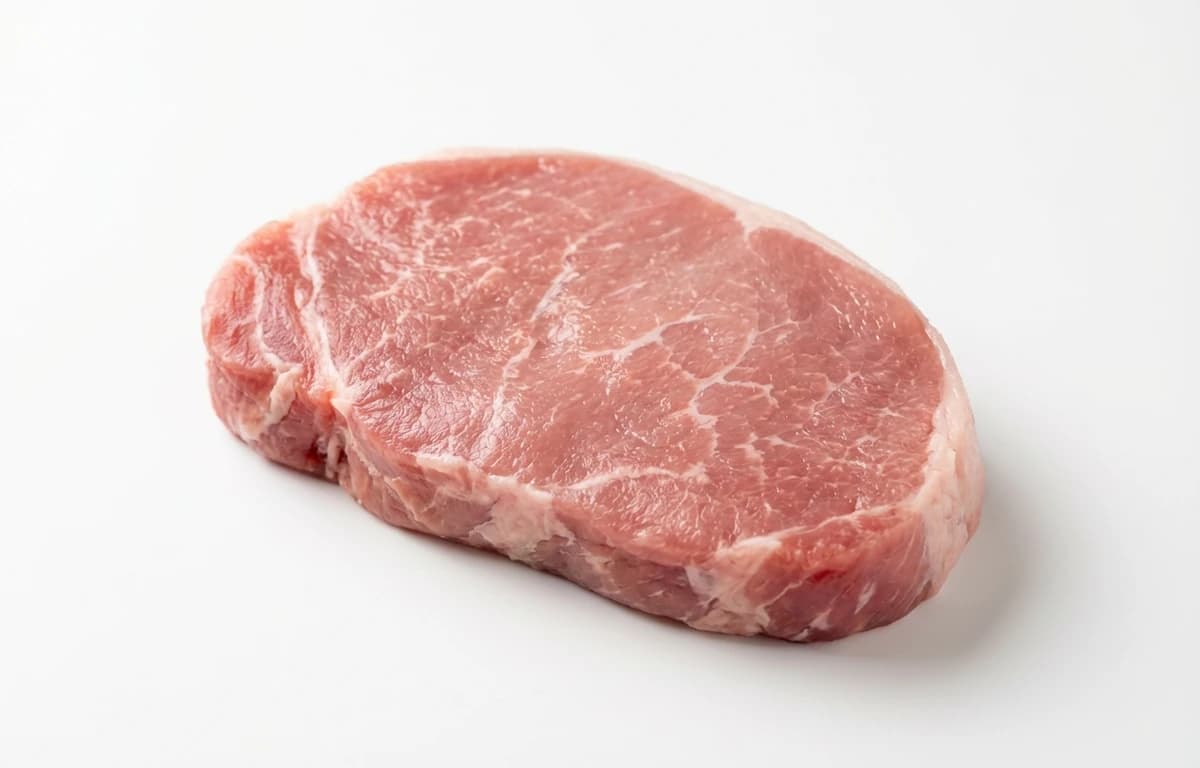 raw boneless pork leg cap steak
