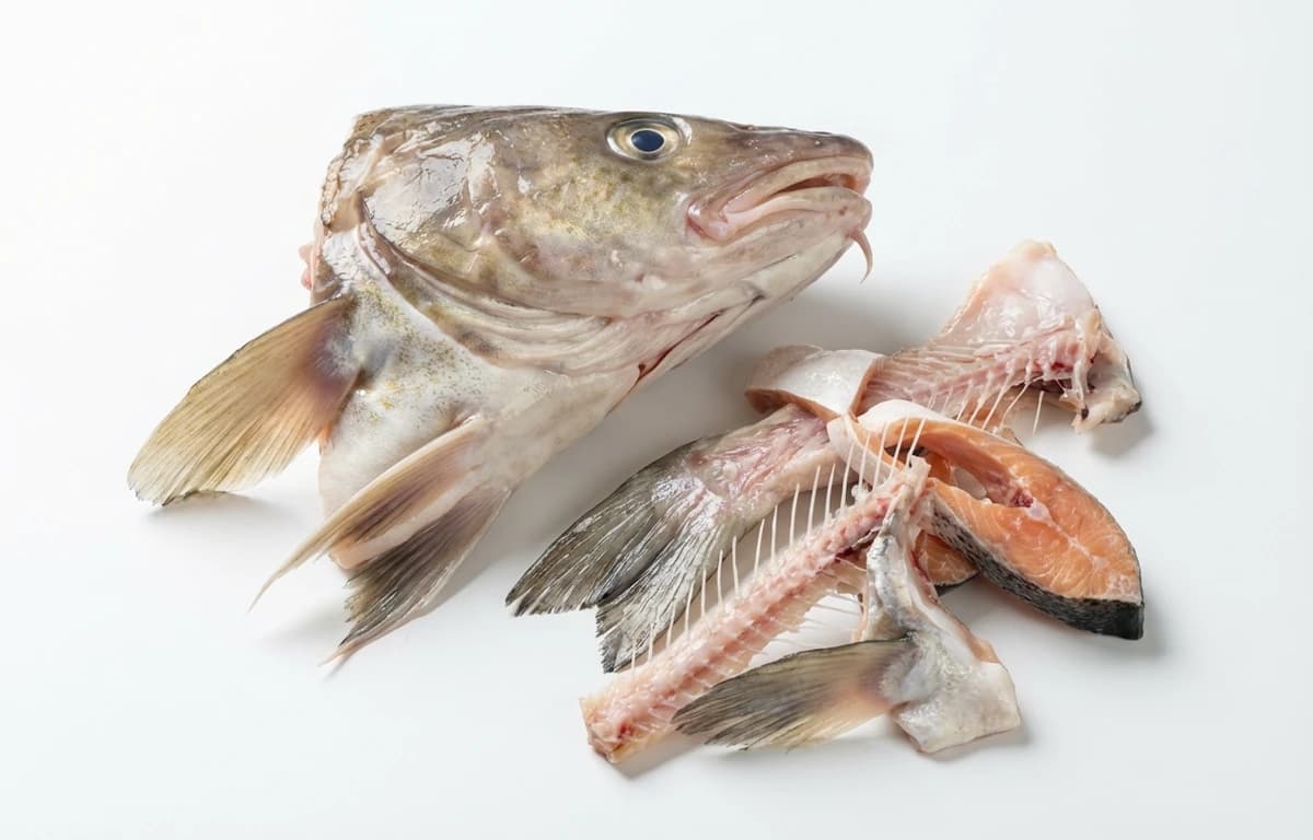 fish bones and heads