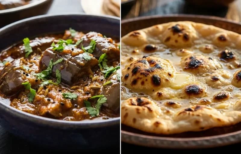 Achari Baingan with Tandoori Roti