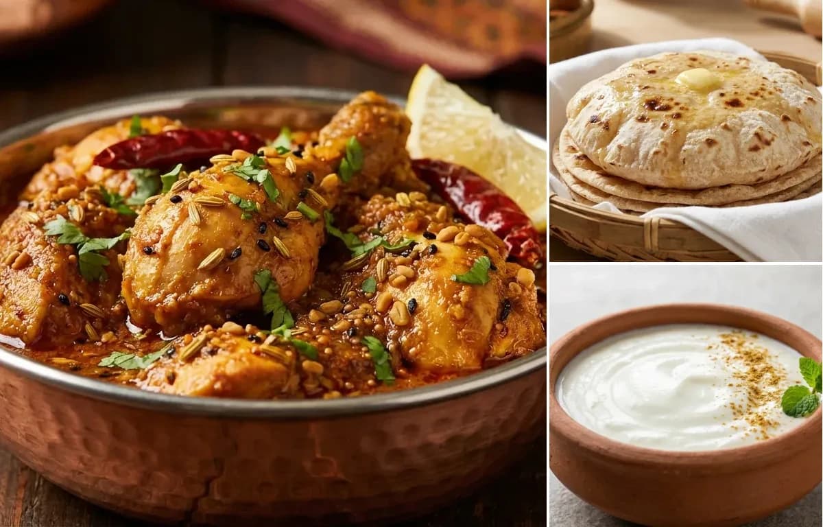 Achari Chicken, Tawa Roti and Dahi
