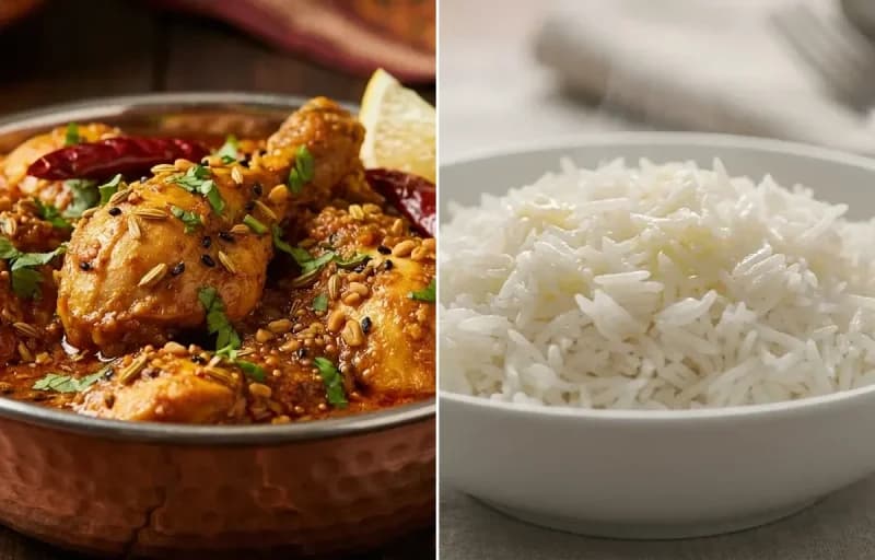 Achari Chicken with Steamed Basmati Rice