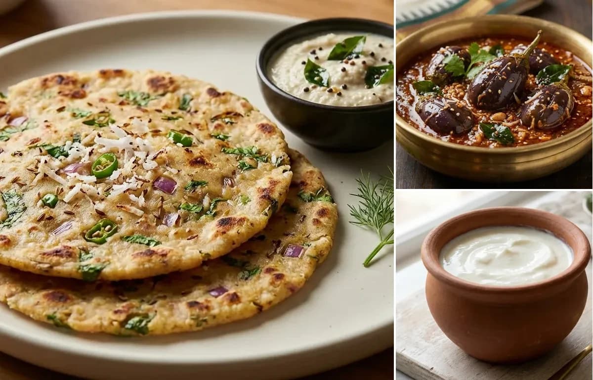 Akki Roti, Brinjal Ennegayi and Curd