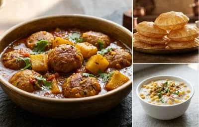 Aloo Mangodi Sabzi with Puri and Boondi Raita
