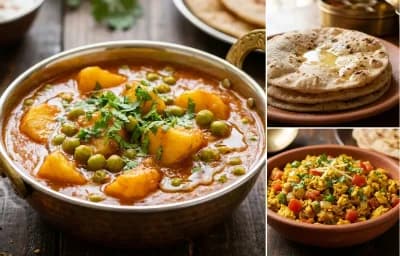 Aloo Matar Curry with Roti and Egg Bhurji