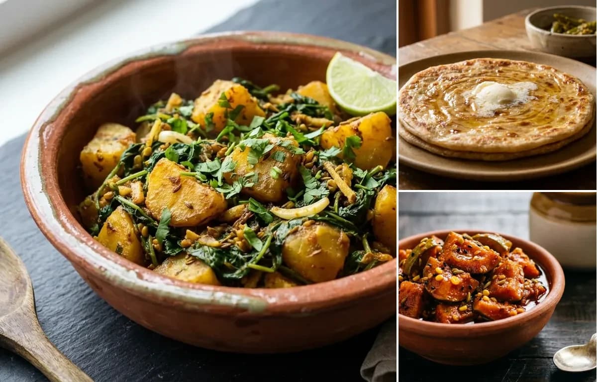 Aloo Methi, Paratha and Mango Pickle