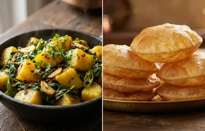 Aloo Methi Sabzi with Puri