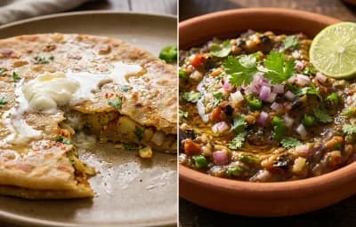Aloo Paratha with Baingan Chokha