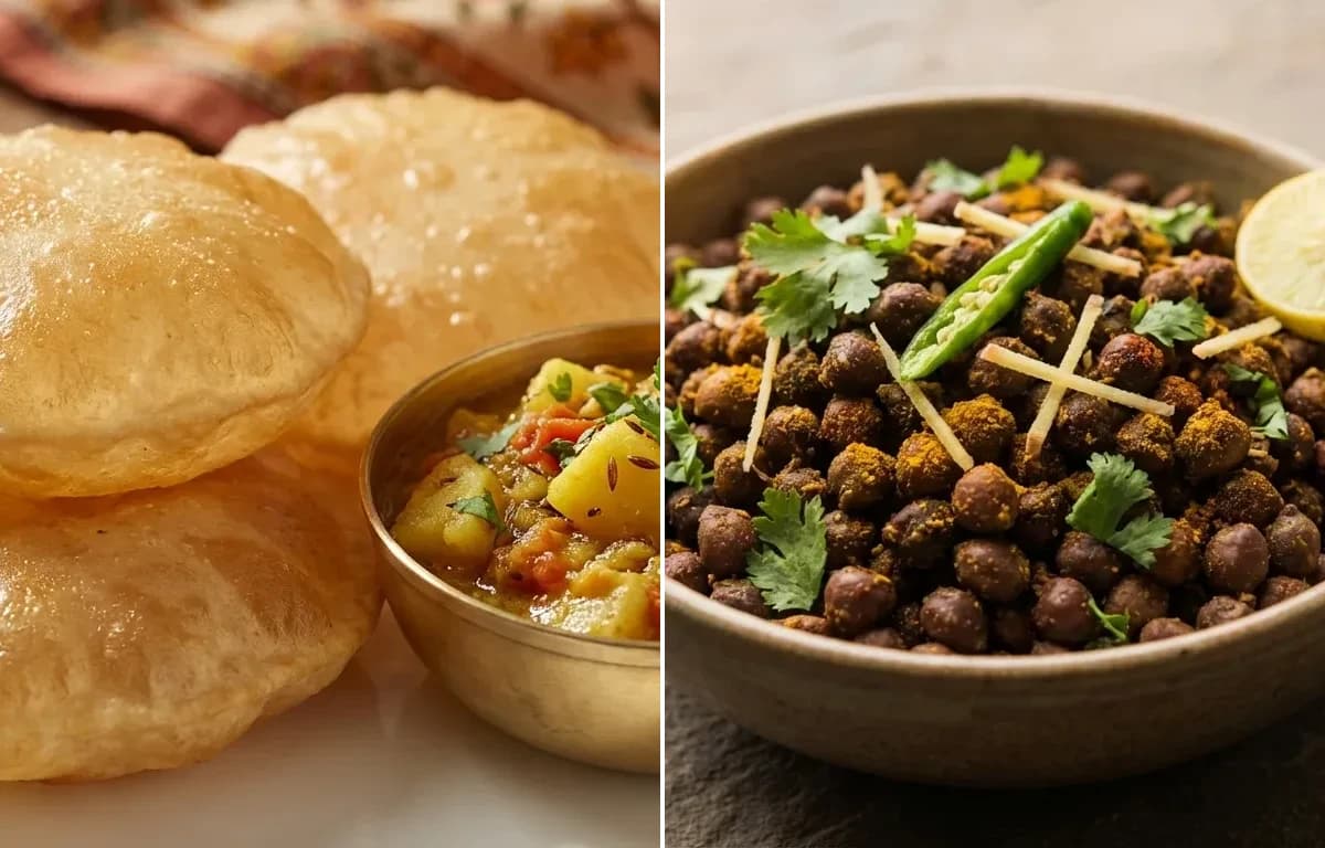 Aloo Puri with Dry Black Chickpeas