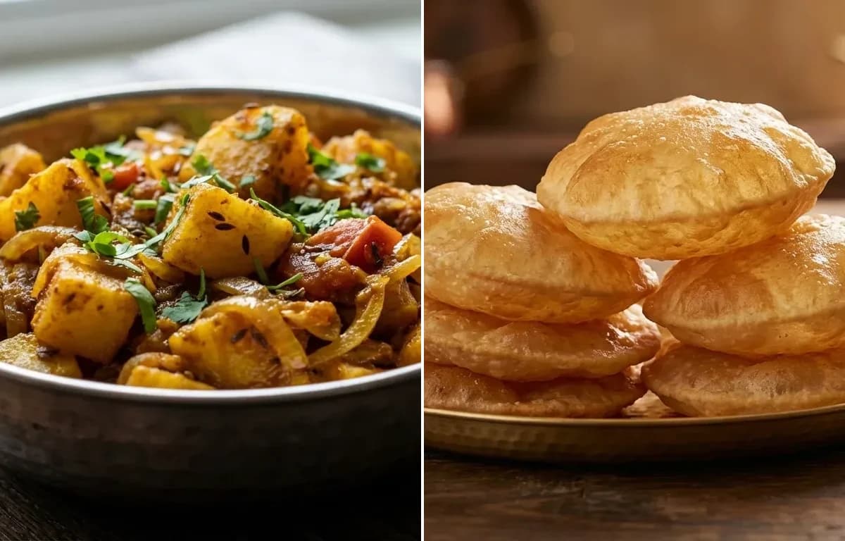 Aloo Pyaaz ki Sabzi with Puri