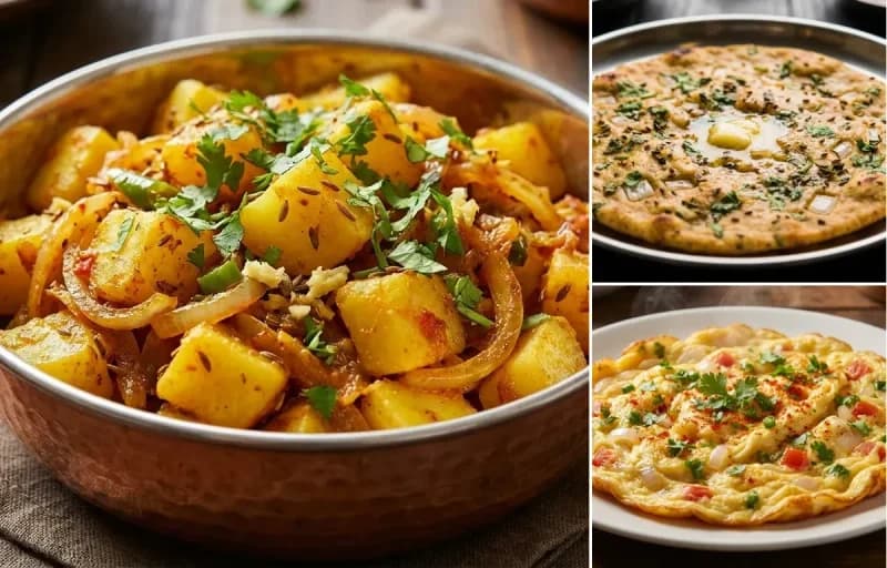 Aloo Pyaz ki Sabzi, Missi Roti and Masala Omelette