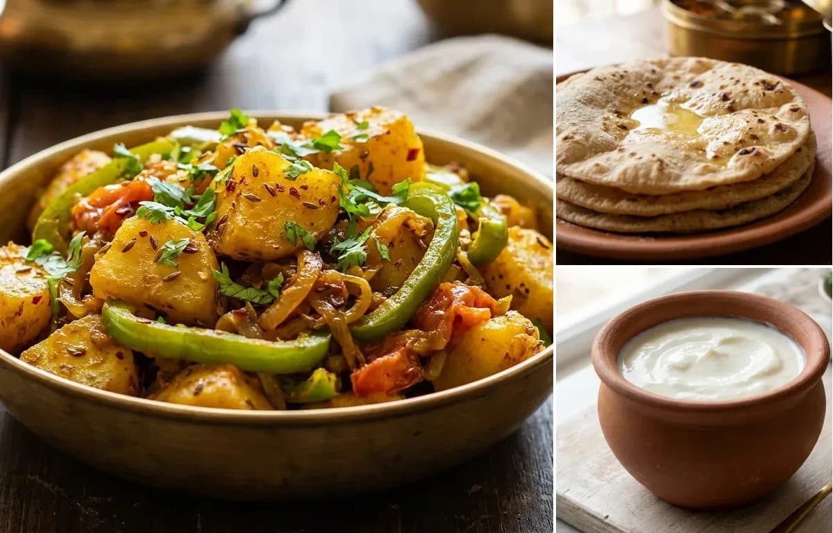 Aloo Shimla Mirch, Roti and Curd