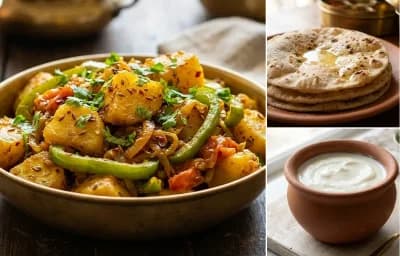 Aloo Shimla Mirch with Roti and Curd