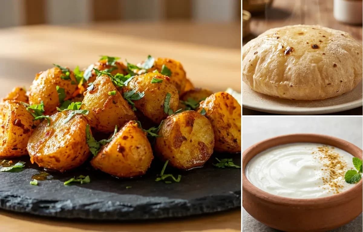 Aloo Tuk, Phulka and Dahi