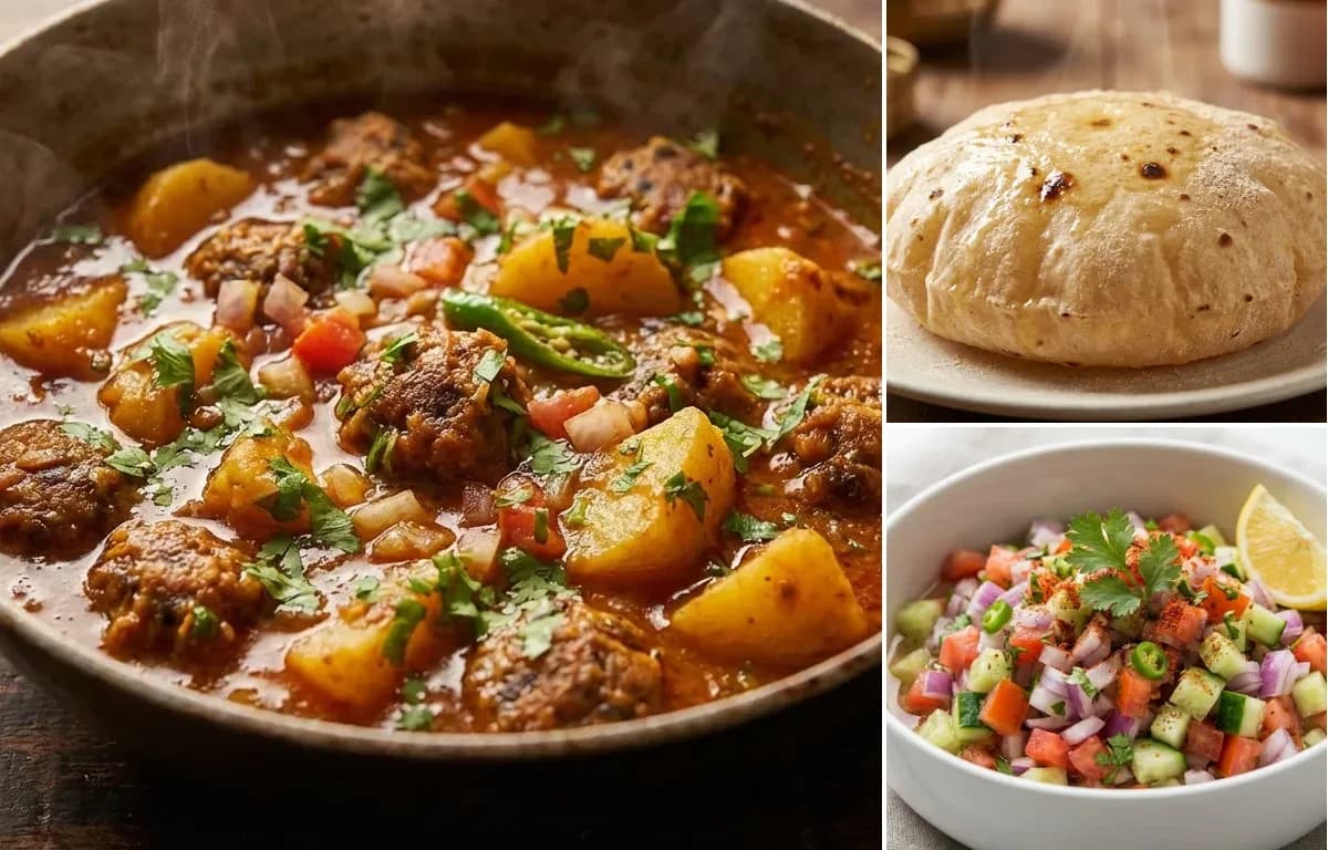 Aloo Wadiyan, Phulka and Kachumber Salad