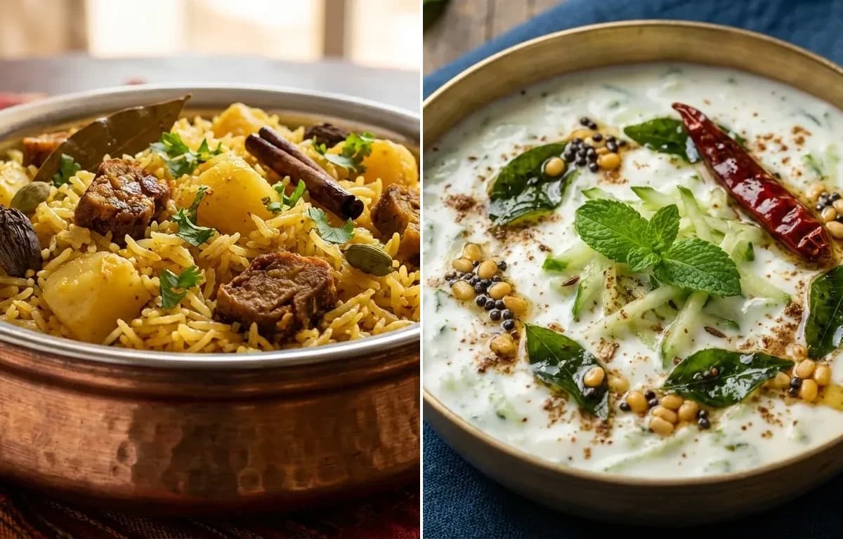 Amritsari Aloo Wadi Pulao with Raita