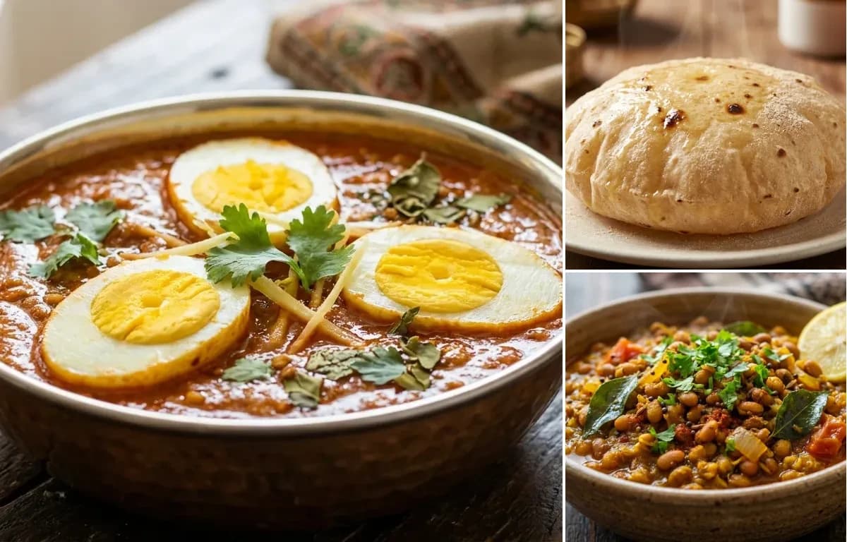 Anda Curry, Phulka and Matki Usal