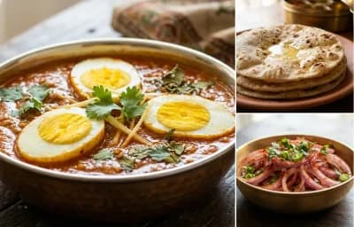 Anda Curry with Roti and Onion Salad