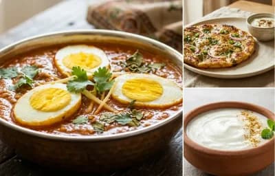 Anda Curry with Sindhi Koki and Dahi