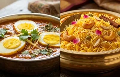 Anda Curry with Kesar Pulao