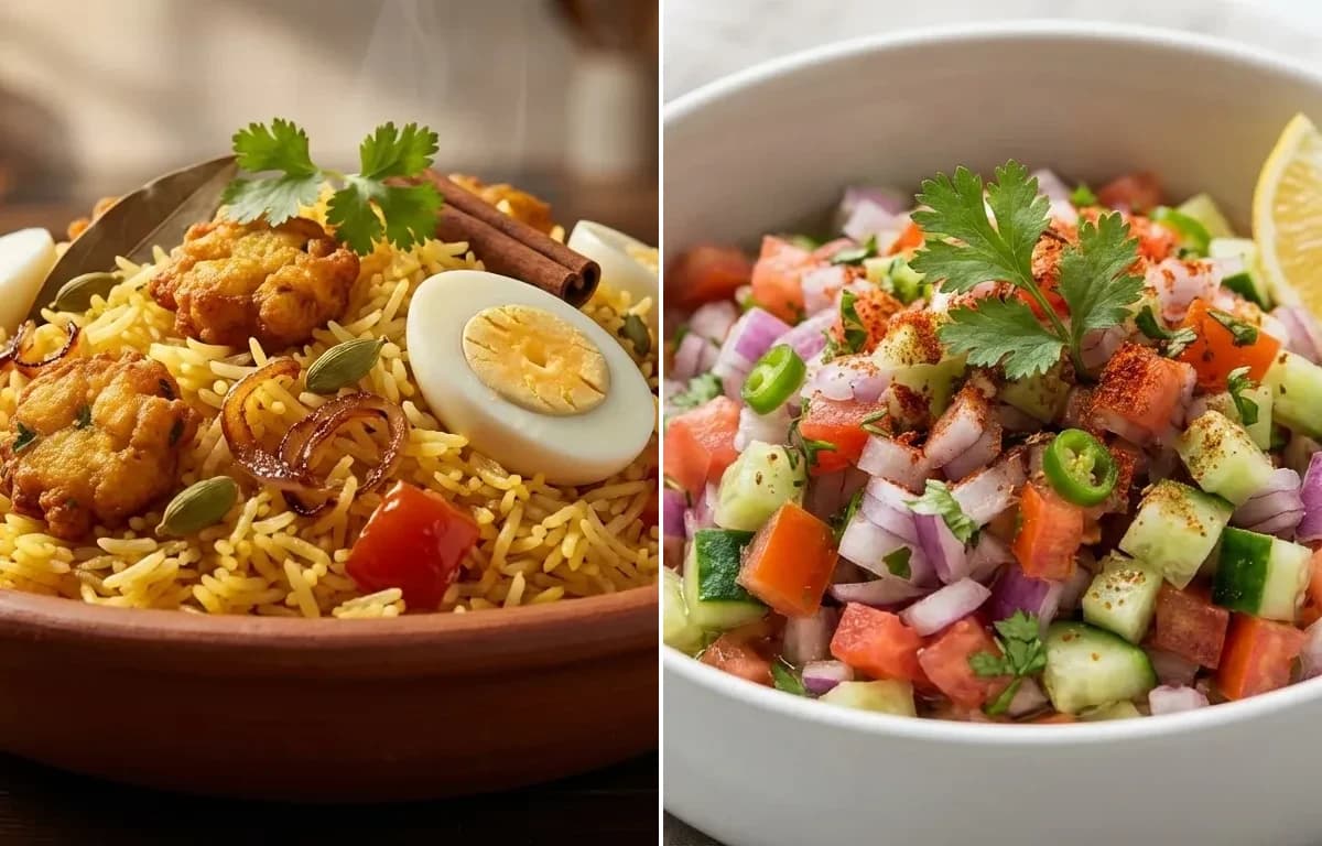 Anda Mangodi Pulao with Kachumber Salad