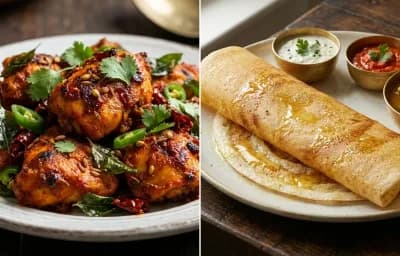 Andhra Chicken Fry with Ghee Dosa
