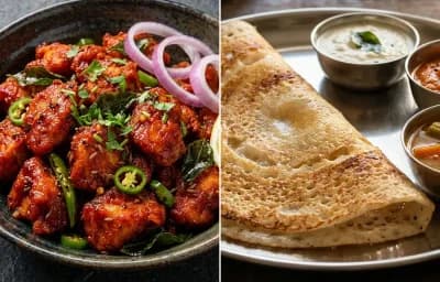 Andhra Chilli Chicken with Dosa