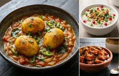 Andhra Egg Iguru with Curd Rice and Mango Pickle