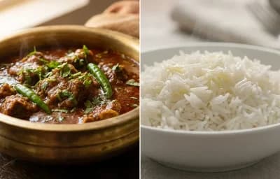 Andhra Mamsam Pulusu with Steamed Basmati Rice
