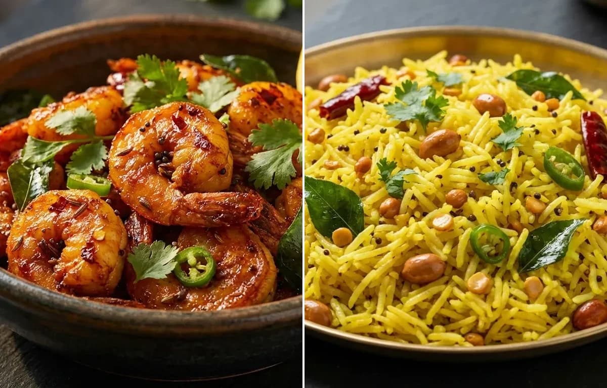 Andhra Prawn Fry with Lemon Rice
