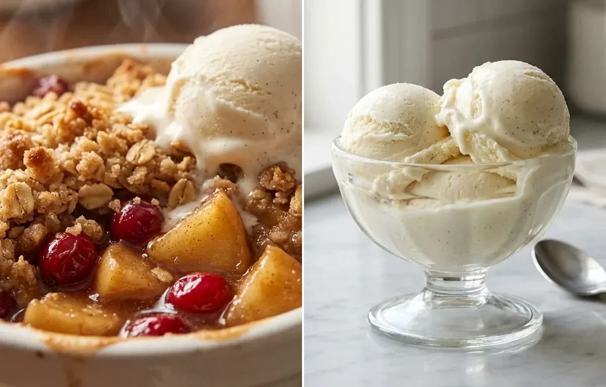 Apple Cranberry Crisp with Vanilla Ice Cream