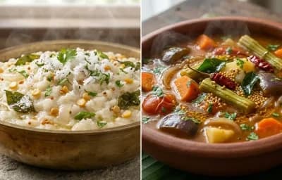 Arisi Upma with Vegetable Sambar