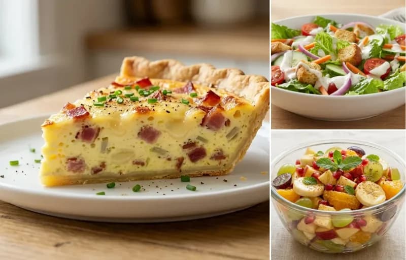 Bacon and Swiss Quiche, Side Salad and Fruit Chaat