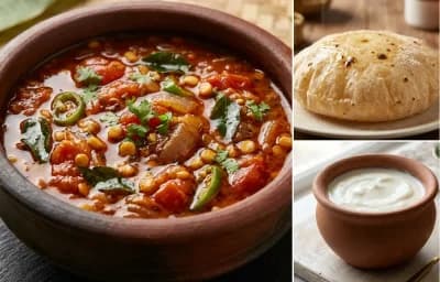 Bagare Tamate with Phulka and Curd