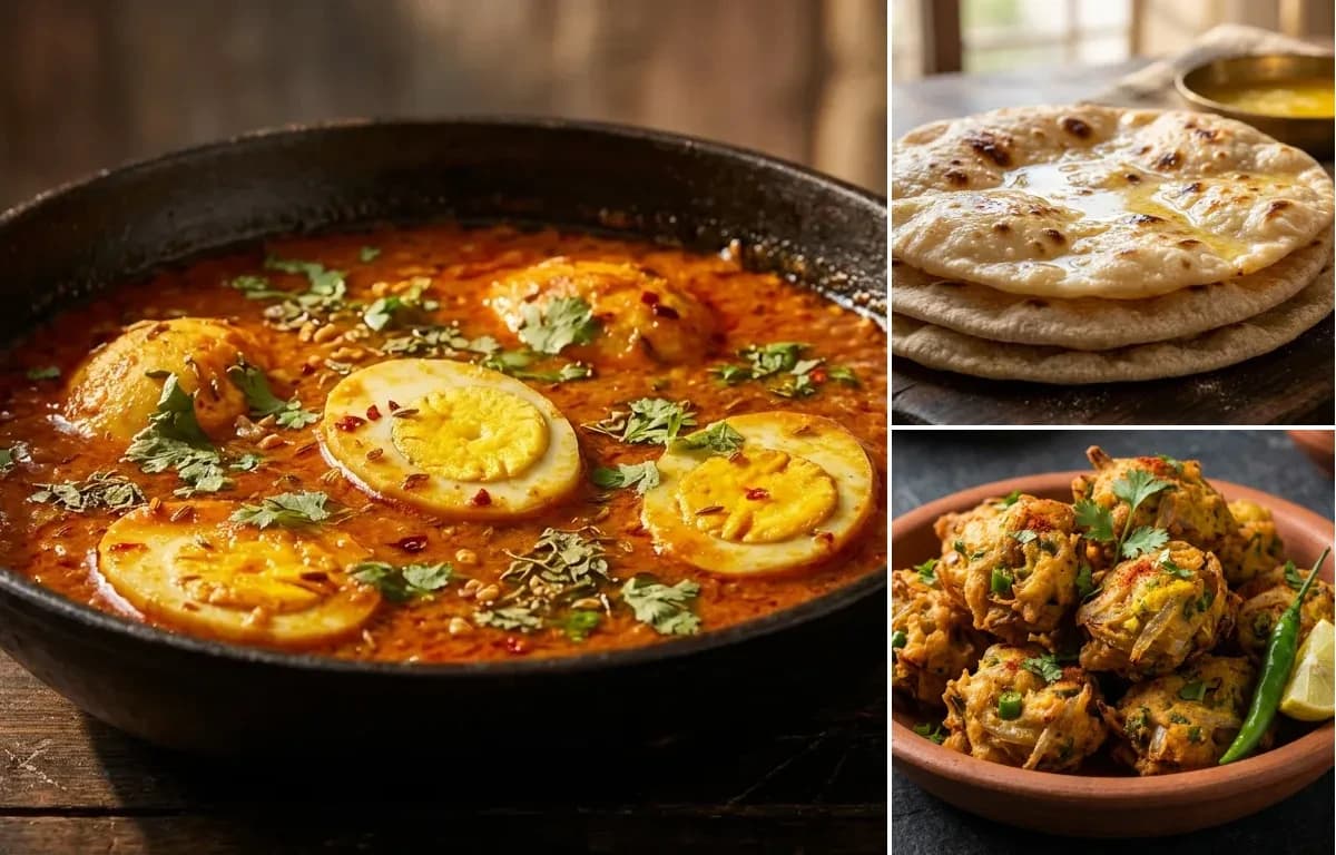 Baida Masala, Chapati and Kanda Bhaji