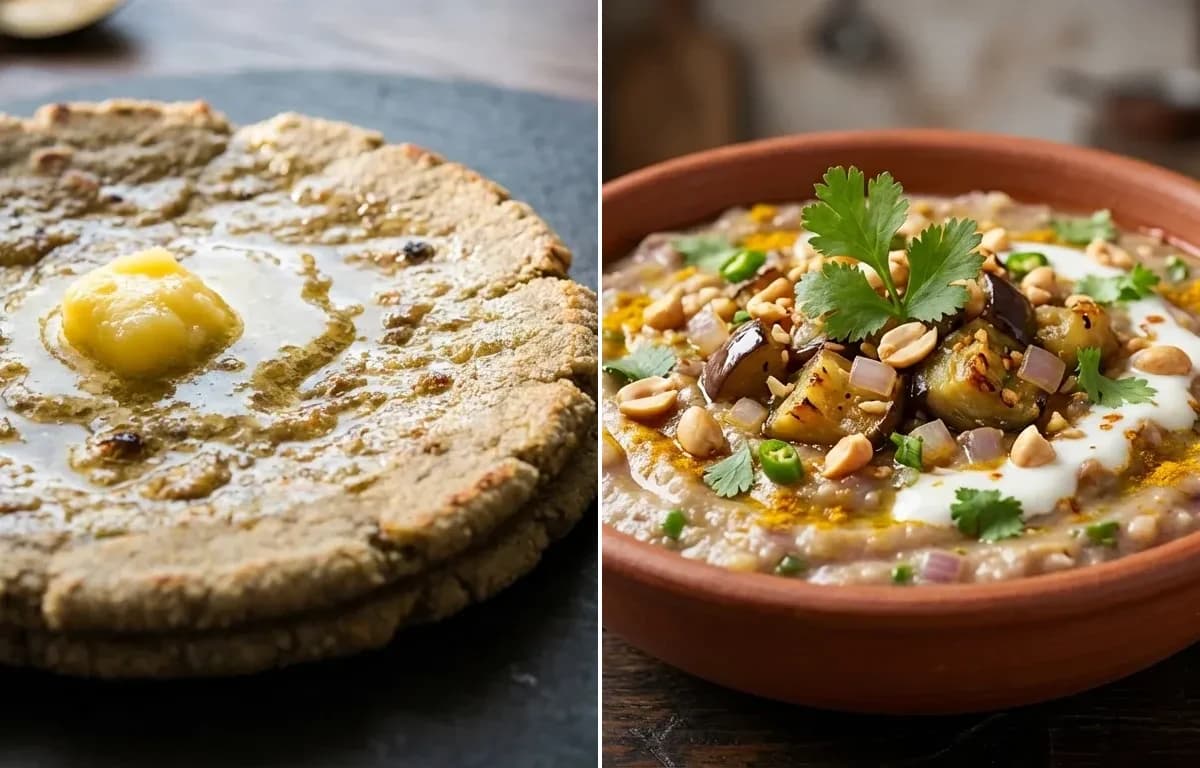 Bajra Bhakri with Vangyache Bharit
