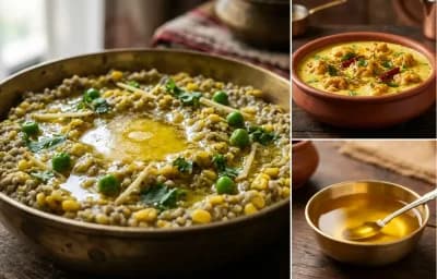Bajra Khichdi with Punjabi Kadhi Pakora and Ghee