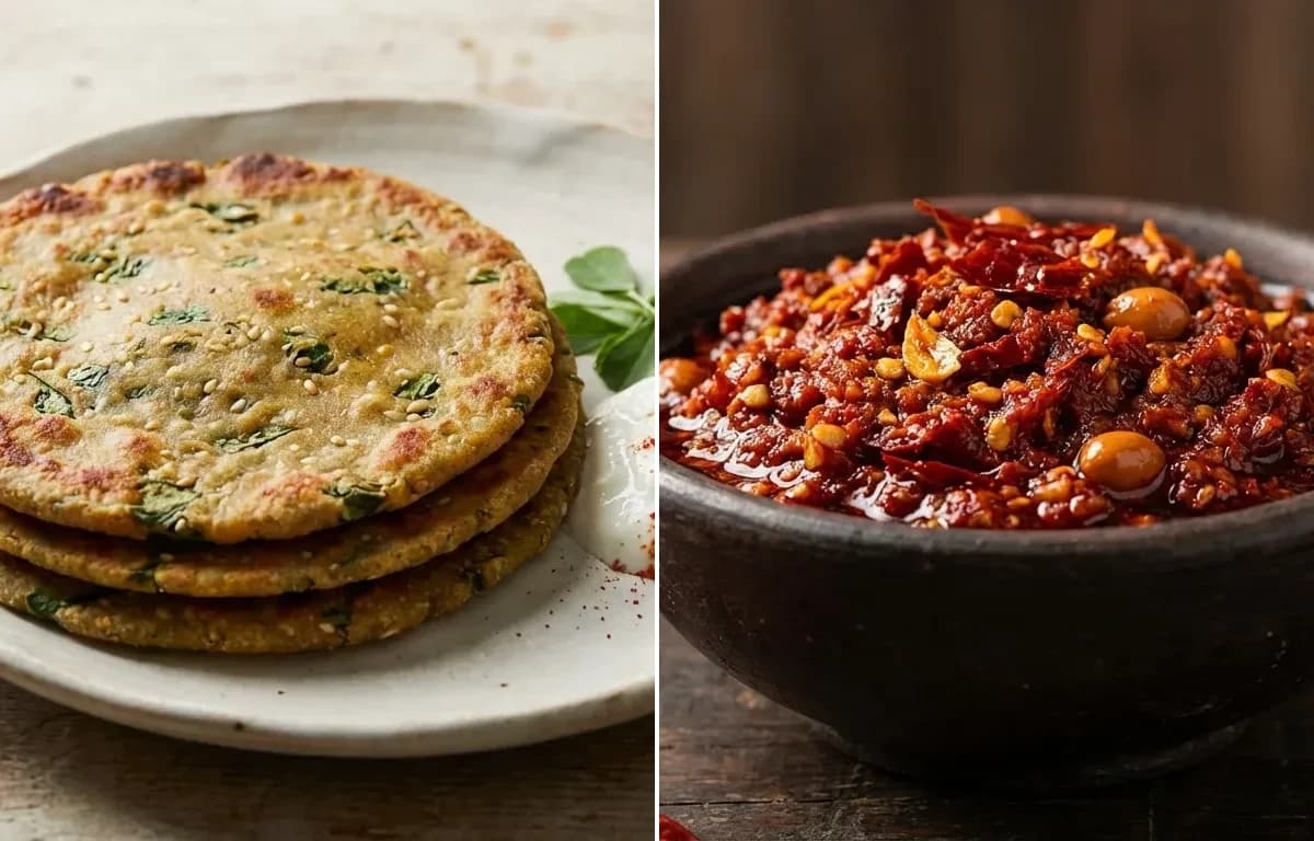 Bajra Methi Dhebra with Lasun Chutney