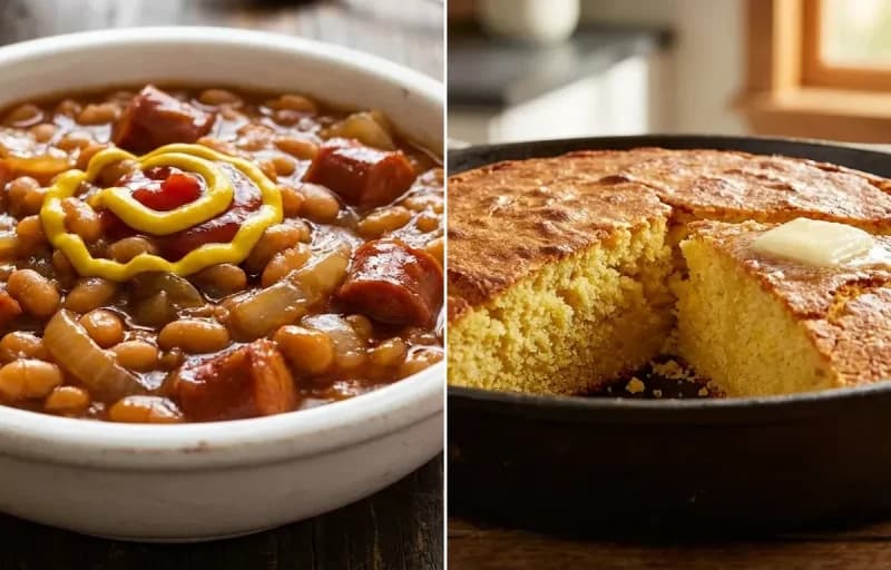 Baked Beans with Hot Dogs with Cornbread