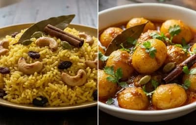 Basanti Pulao with Aloor Dom