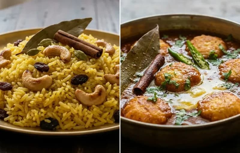 Basanti Pulao with Chhanar Kalia