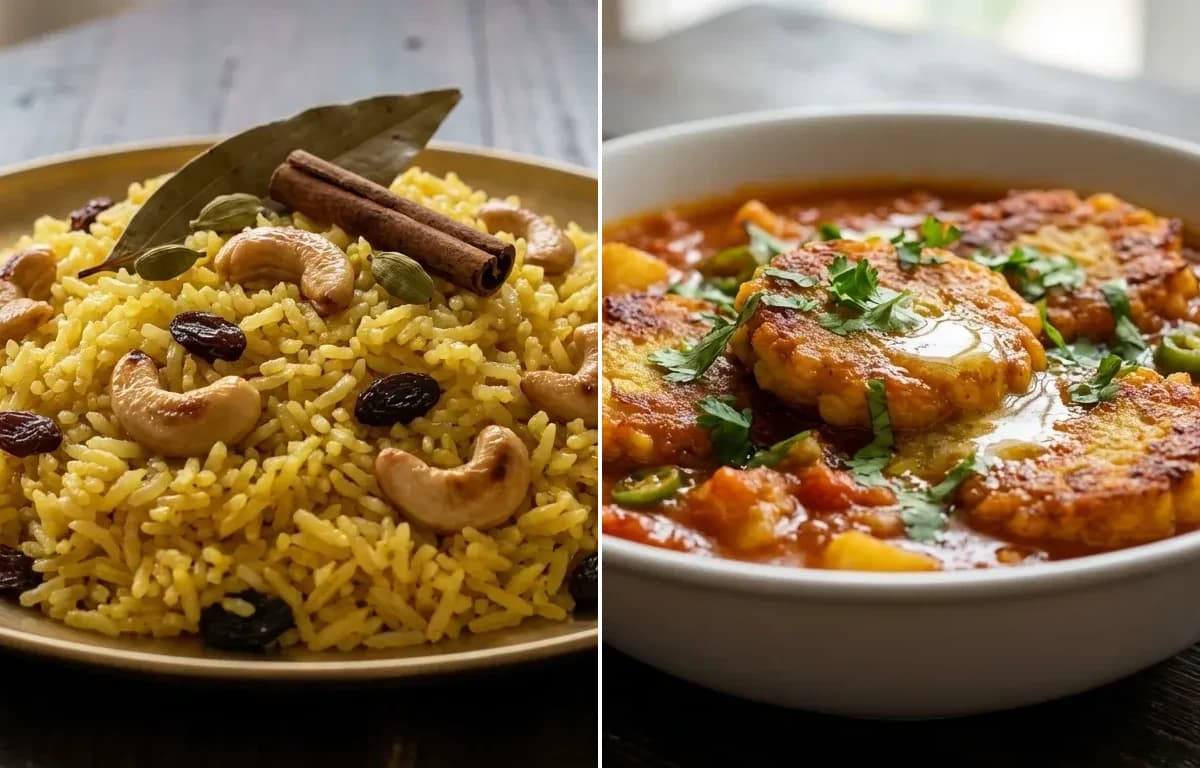 Basanti Pulao with Dhokar Dalna