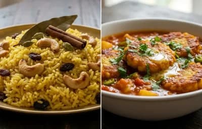 Basanti Pulao with Dhokar Dalna