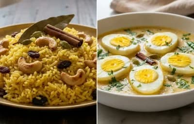 Basanti Pulao with Dimer Korma
