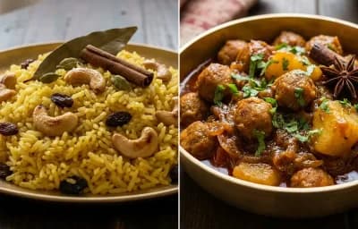 Basanti Pulao with Soyabean Kosha